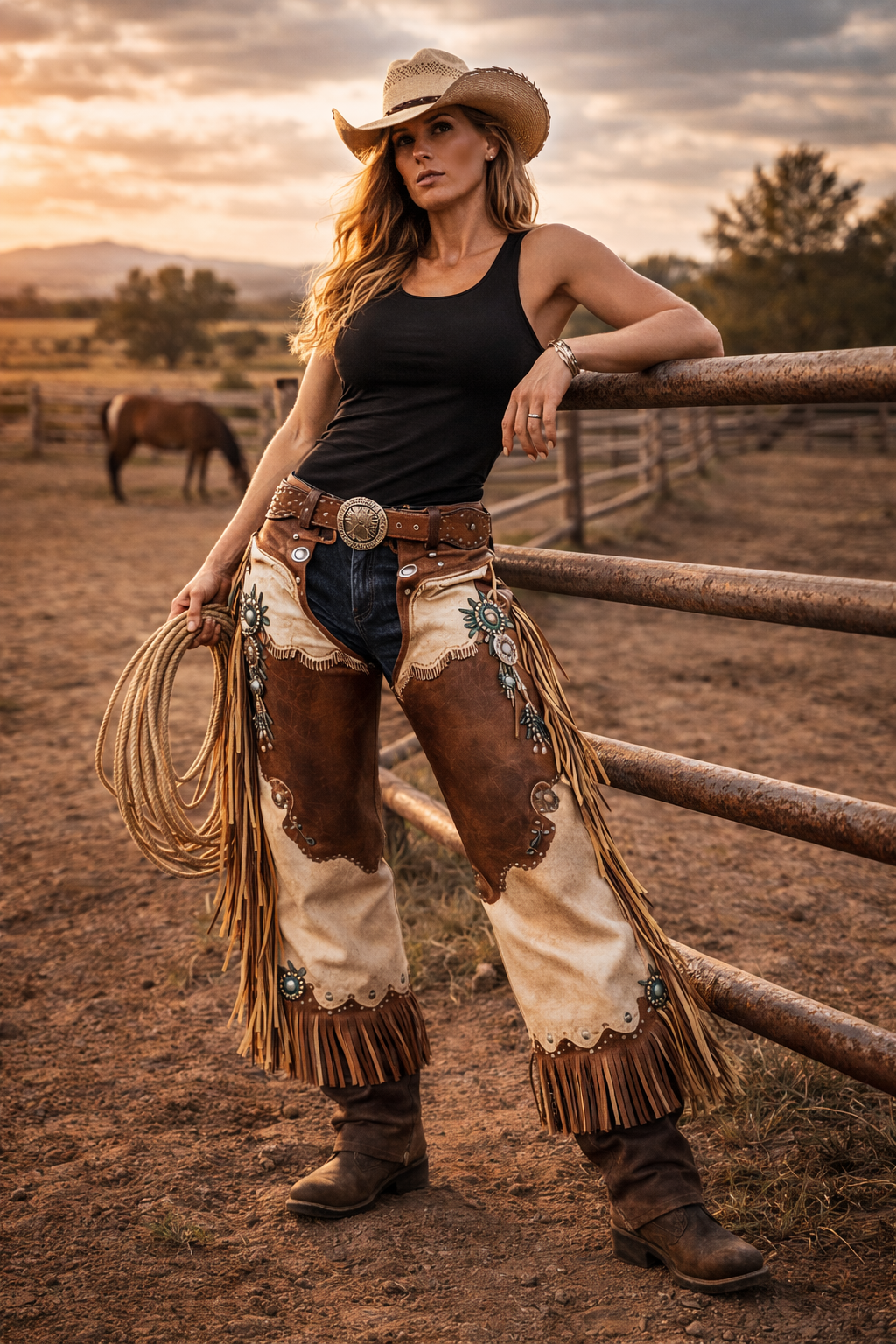 chinks leather chaps with fringe western style