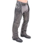 front thigh pocket mens distressed grey leather motorcycle chaps
