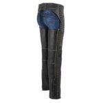mens distressed black leather biker chaps side view lace up