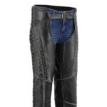 metal grommet lace up detail mens leather motorcycle chaps