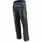 mens classic black leather biker chaps side view