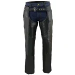 zip thigh pocket mens black genuine leather motorcycle chaps