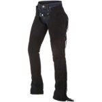 mens black suede leather fringe chaps front view