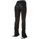 mens black suede leather fringe chaps flare leg full length view