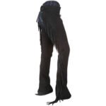 mens black leather fringe chaps full length outer leg fringe