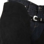 buckle waistband mens black suede leather fringe chaps