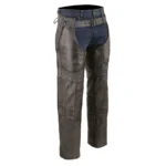 mens dark brown distressed leather biker chaps side view