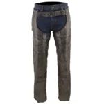 Men's Distressed Dark Brown Leather Motorcycle Chaps with Zip Pocket - Image 6