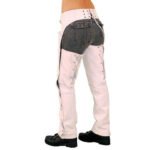 metal snap side closure womens white leather riding chaps