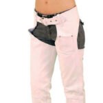 front thigh pocket womens white genuine leather motorcycle chaps