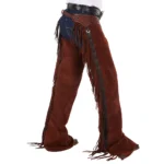 mens dark brown suede western rodeo chaps full length fringe side view