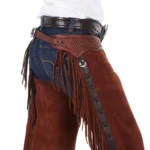 hand tooled braided leather yoke mens brown suede rodeo chaps