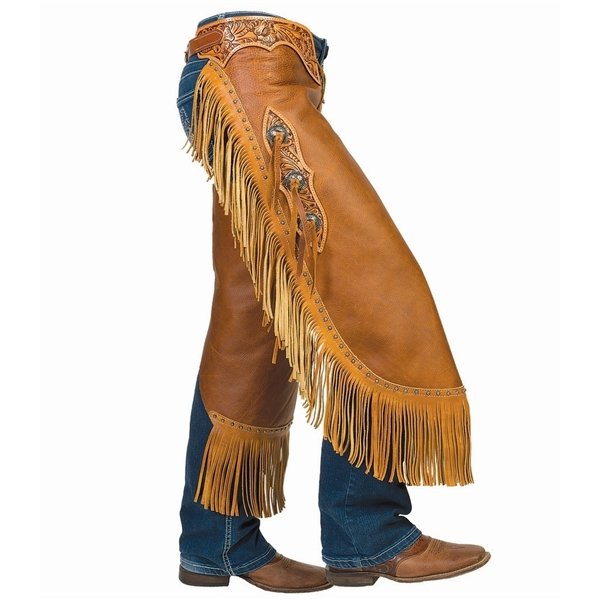 brown leather fringe chaps