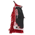 mens black leather rodeo chinks with red fringe front view