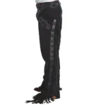 full length fringe mens black suede leather western rodeo chaps