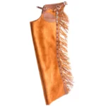 mens tan suede leather chinks with fringe front view