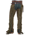 tooled leather waistband yoke mens olive suede western chaps