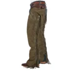 full length contrast fringe mens olive suede leather western chaps