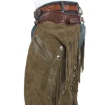 fringe hem flare bottom mens olive suede western rodeo chaps